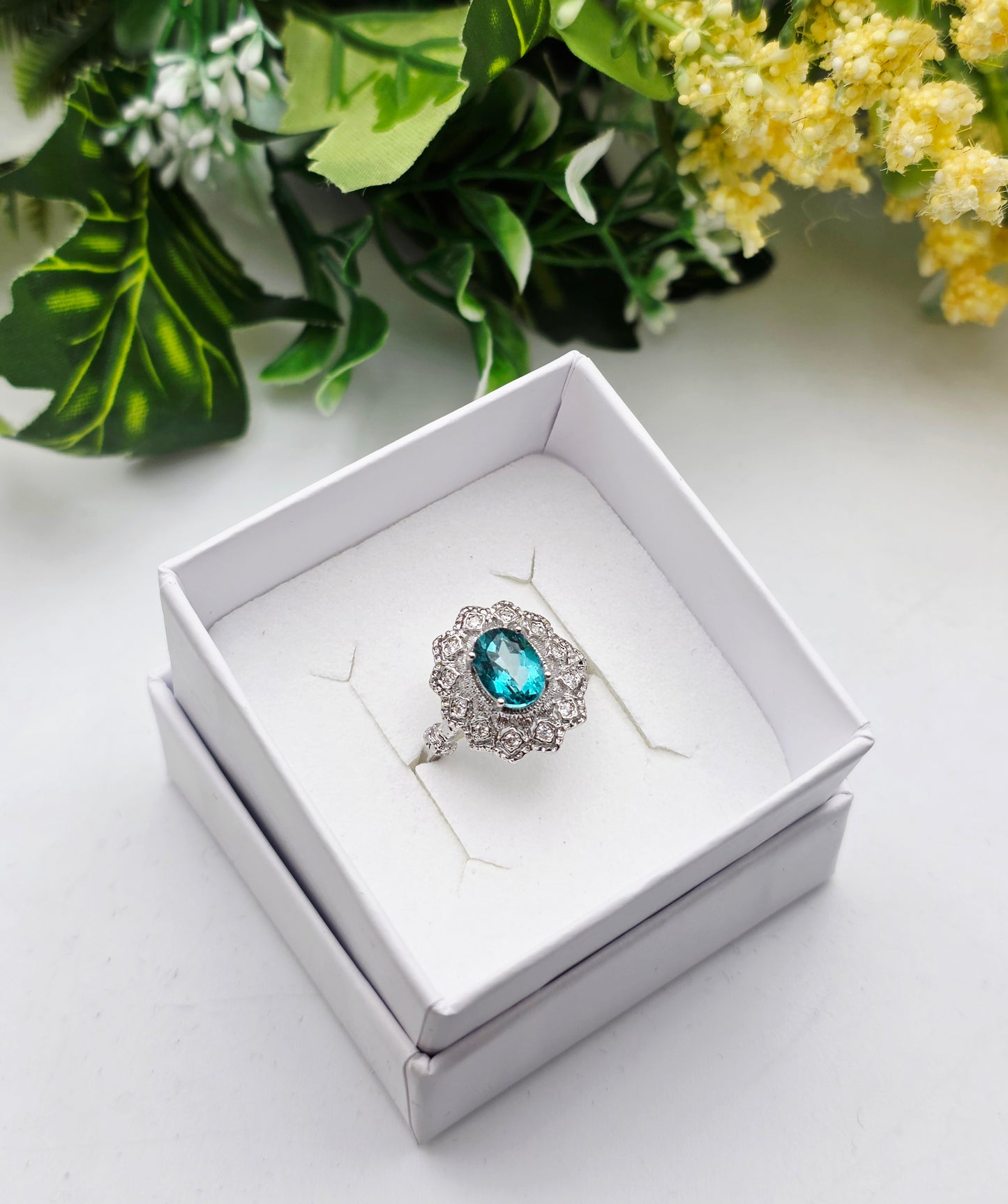 ANELLO FIORE IN TOPAZIO BLU