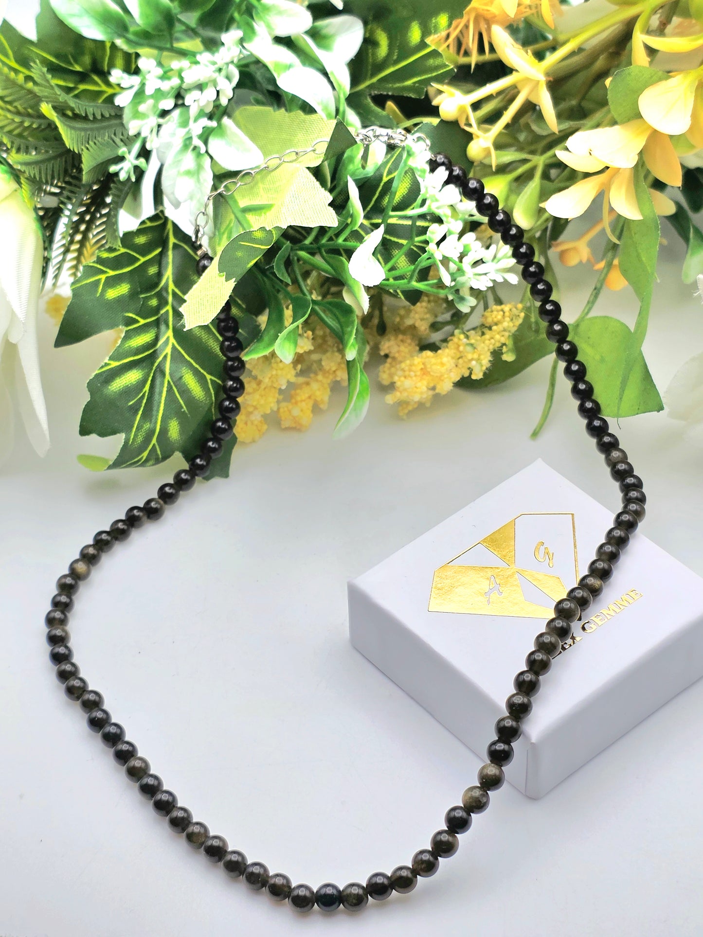 COLLANA IN OSSIDIANA GOLD (4mm)