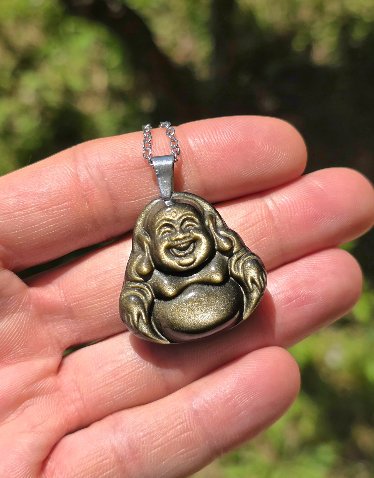 CIONDOLO BUDDHA FELICE IN OSSIDIANA GOLD HQ
