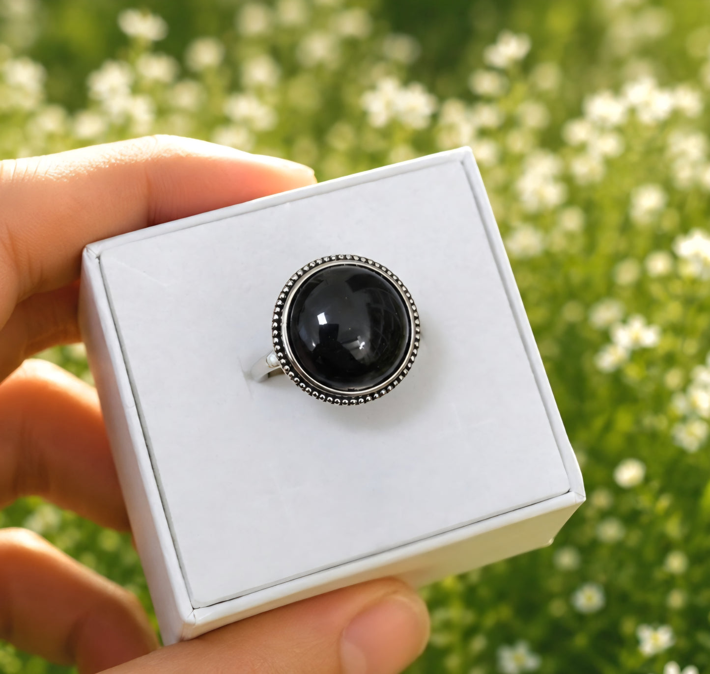 ANELLO IN OSSIDIANA NERA