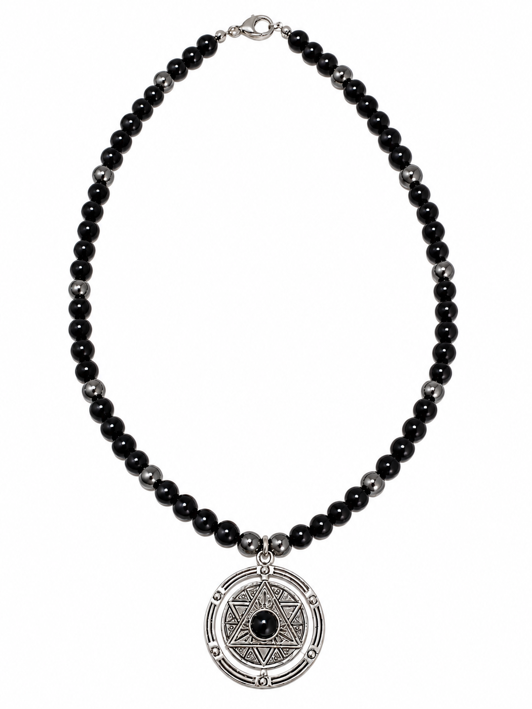COLLANA DOMINUS (Ossidiana, Ematite e Sigillo di Salomone)