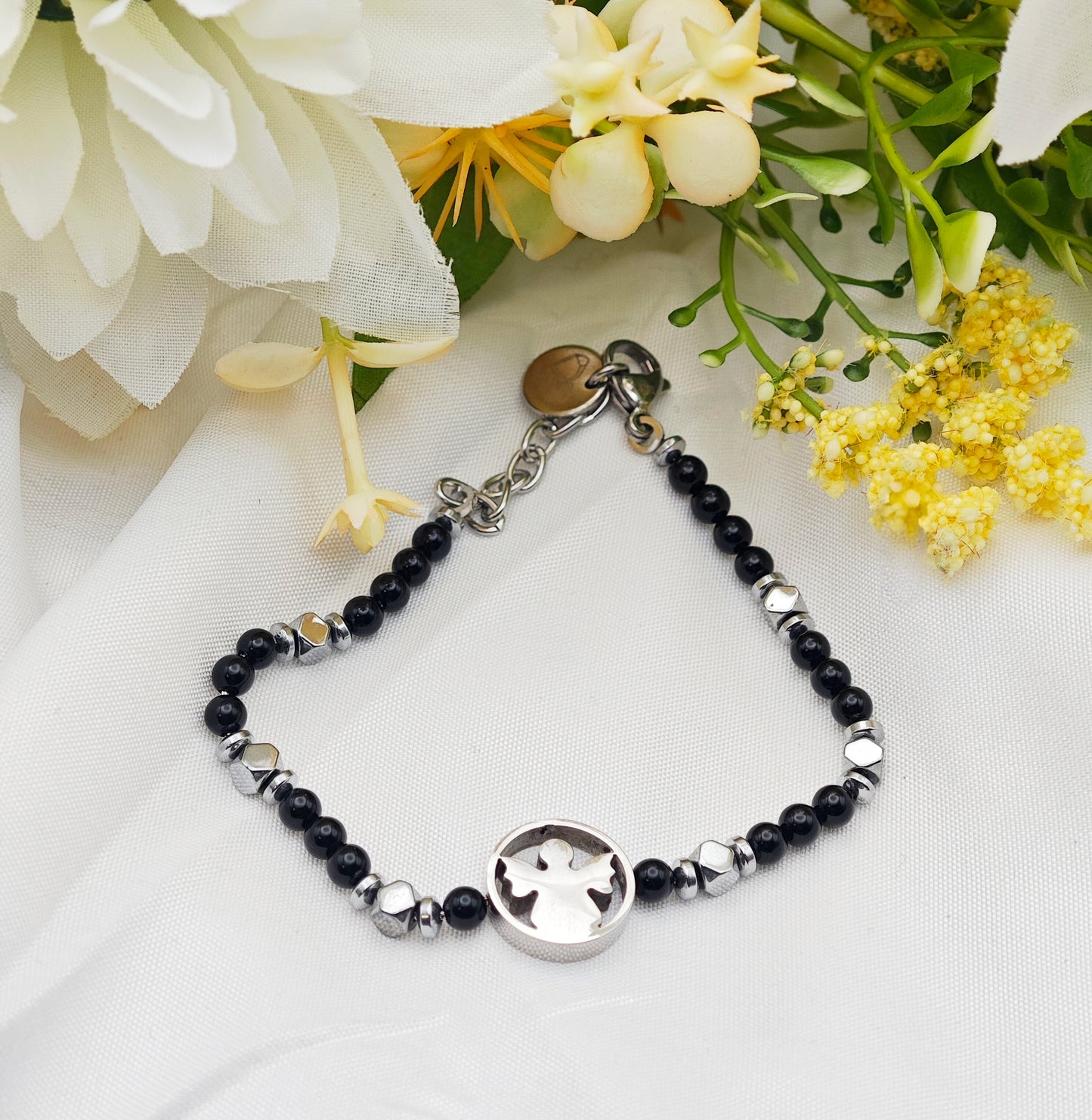 BRACCIALE ANGELO IN ONICE ED EMATITE GALVANIZZATA