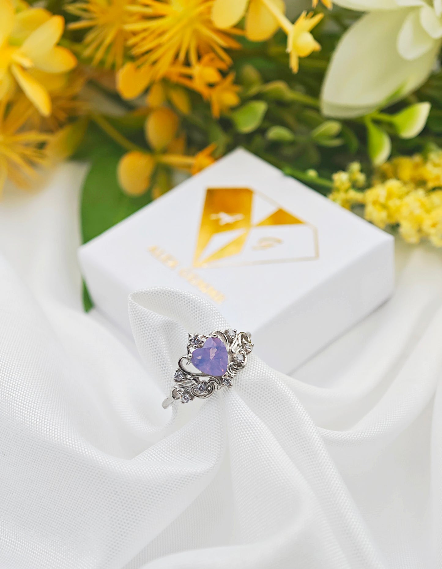 ANELLO CUORE IN QUARZO LAVANDA