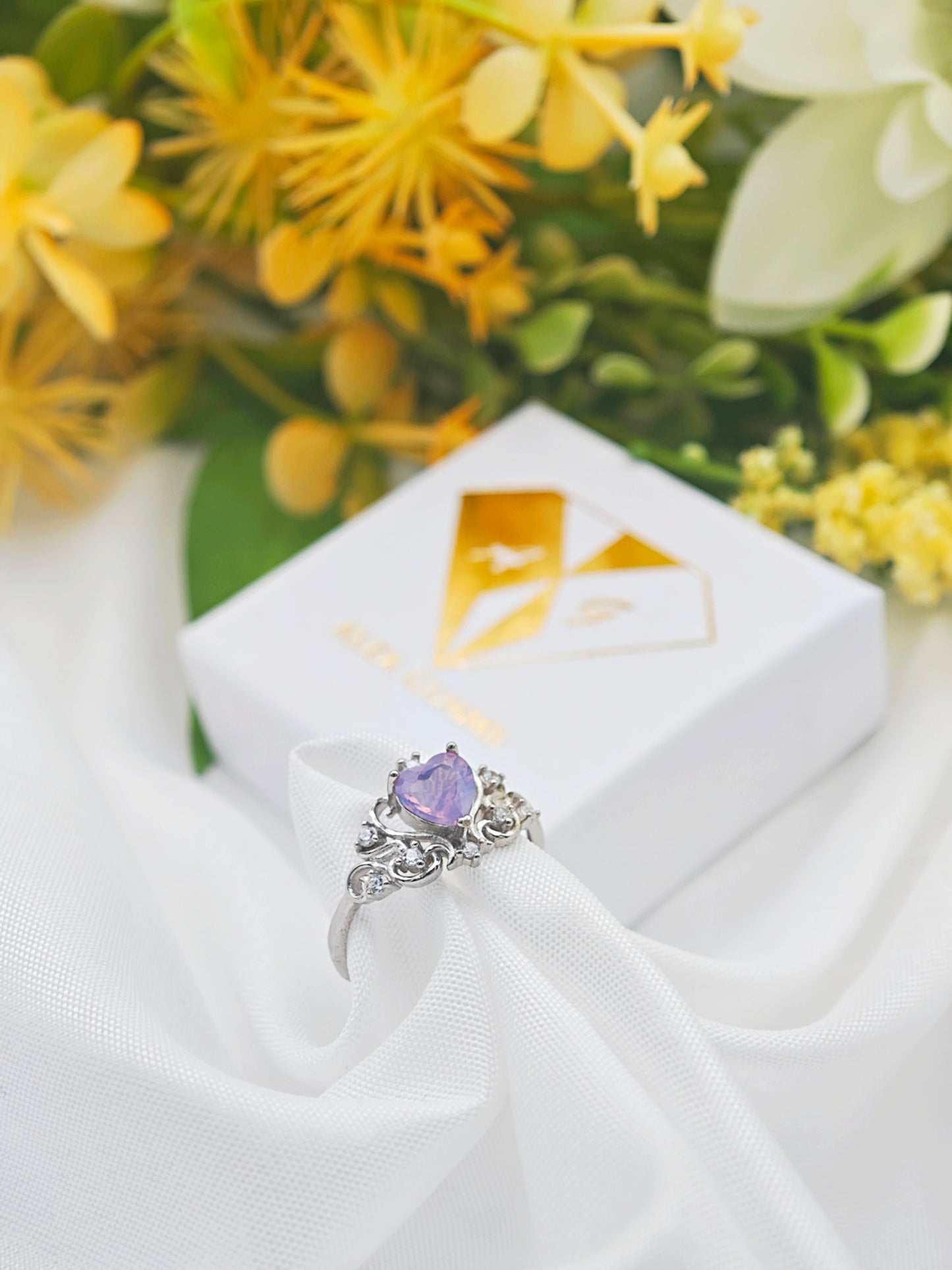 ANELLO CUORE IN QUARZO LAVANDA