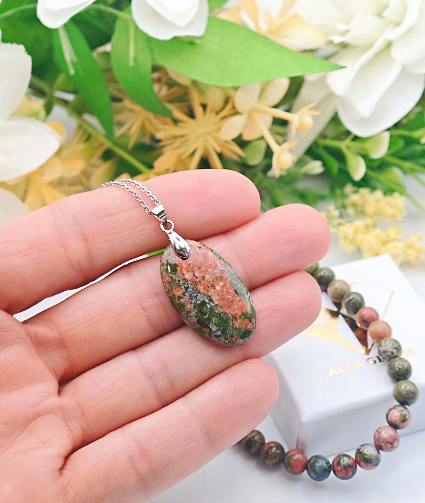 CIONDOLO IN UNAKITE CON BRACCIALE IN OMAGGIO