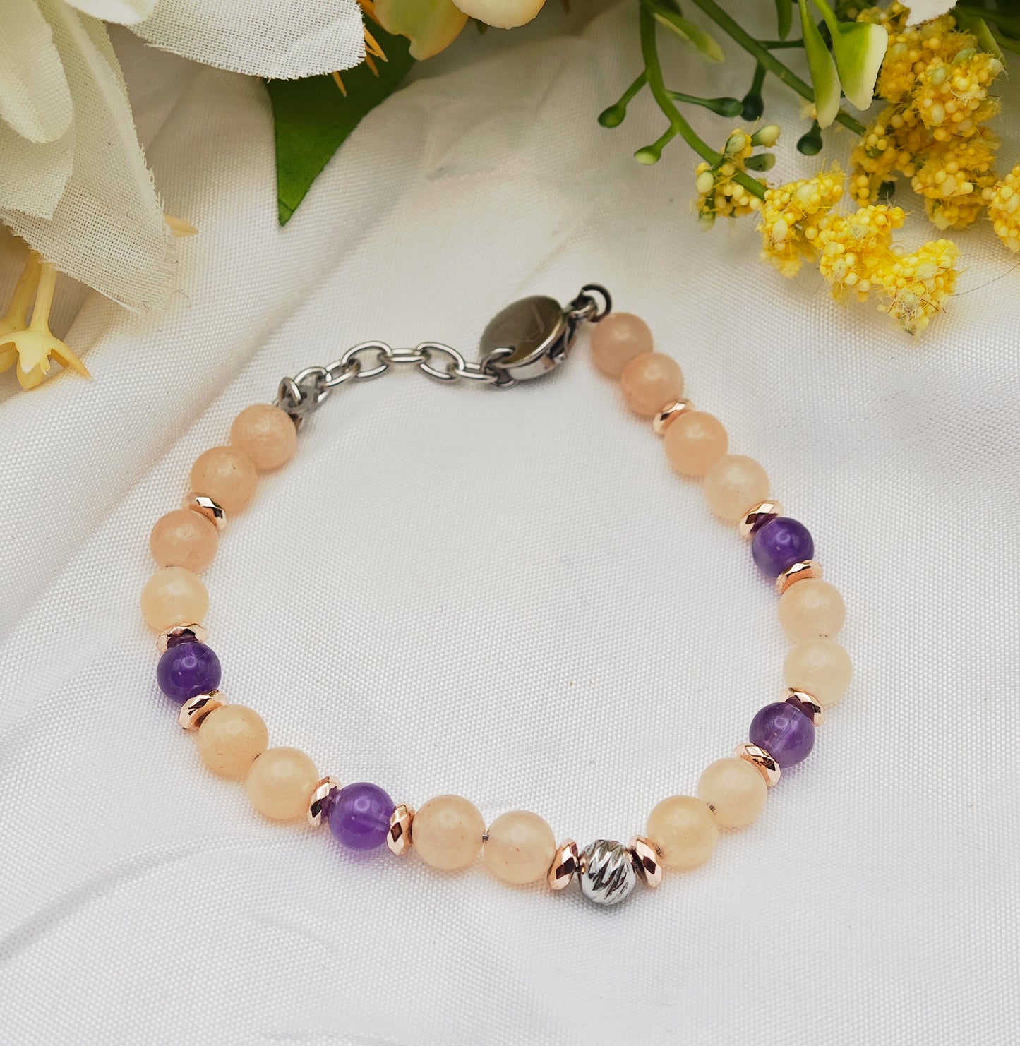 BRACCIALE IN AMETISTA E QUARZO PESCA