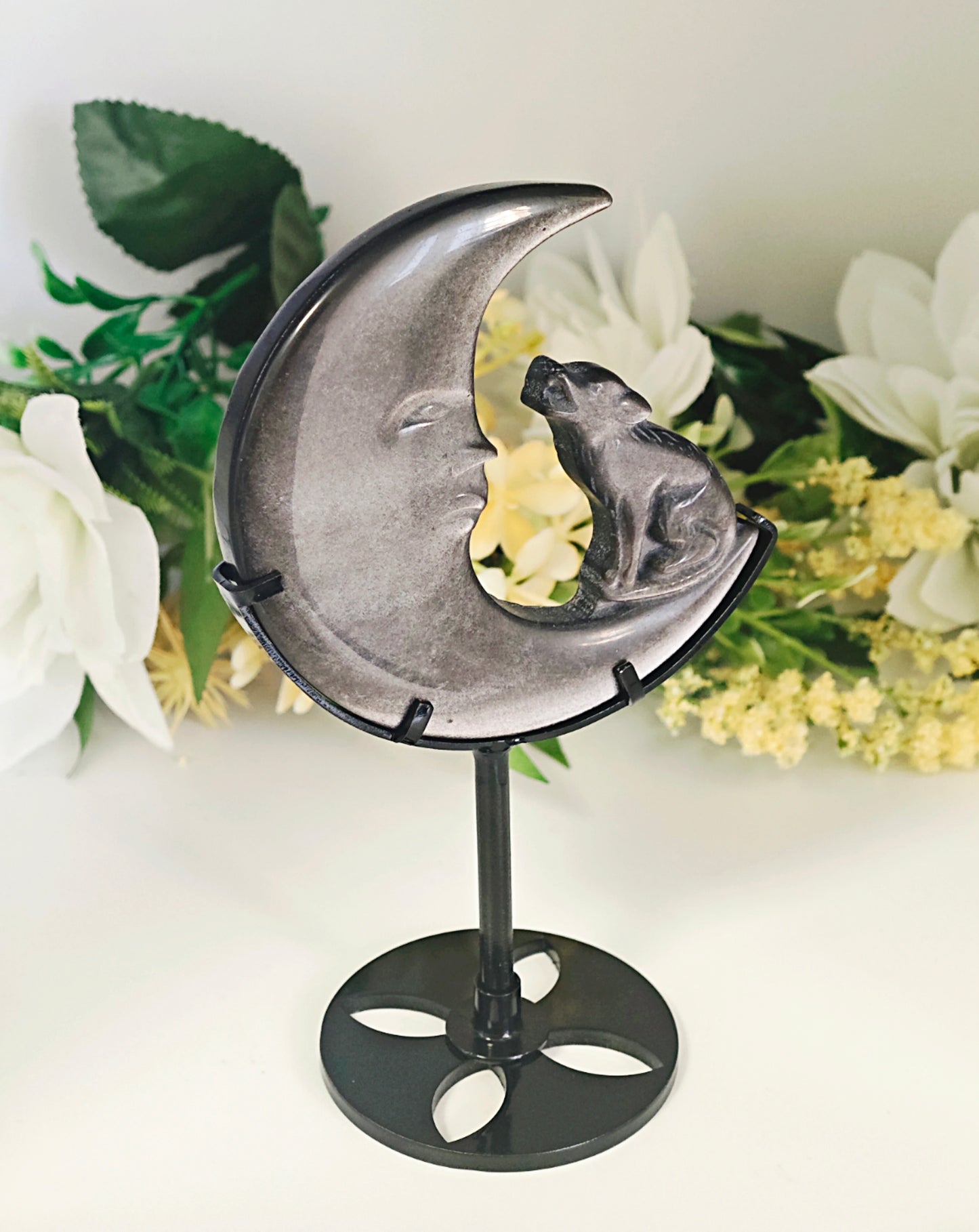 LUNA CON CANE IN OSSIDIANA SILVER (Stand incluso)