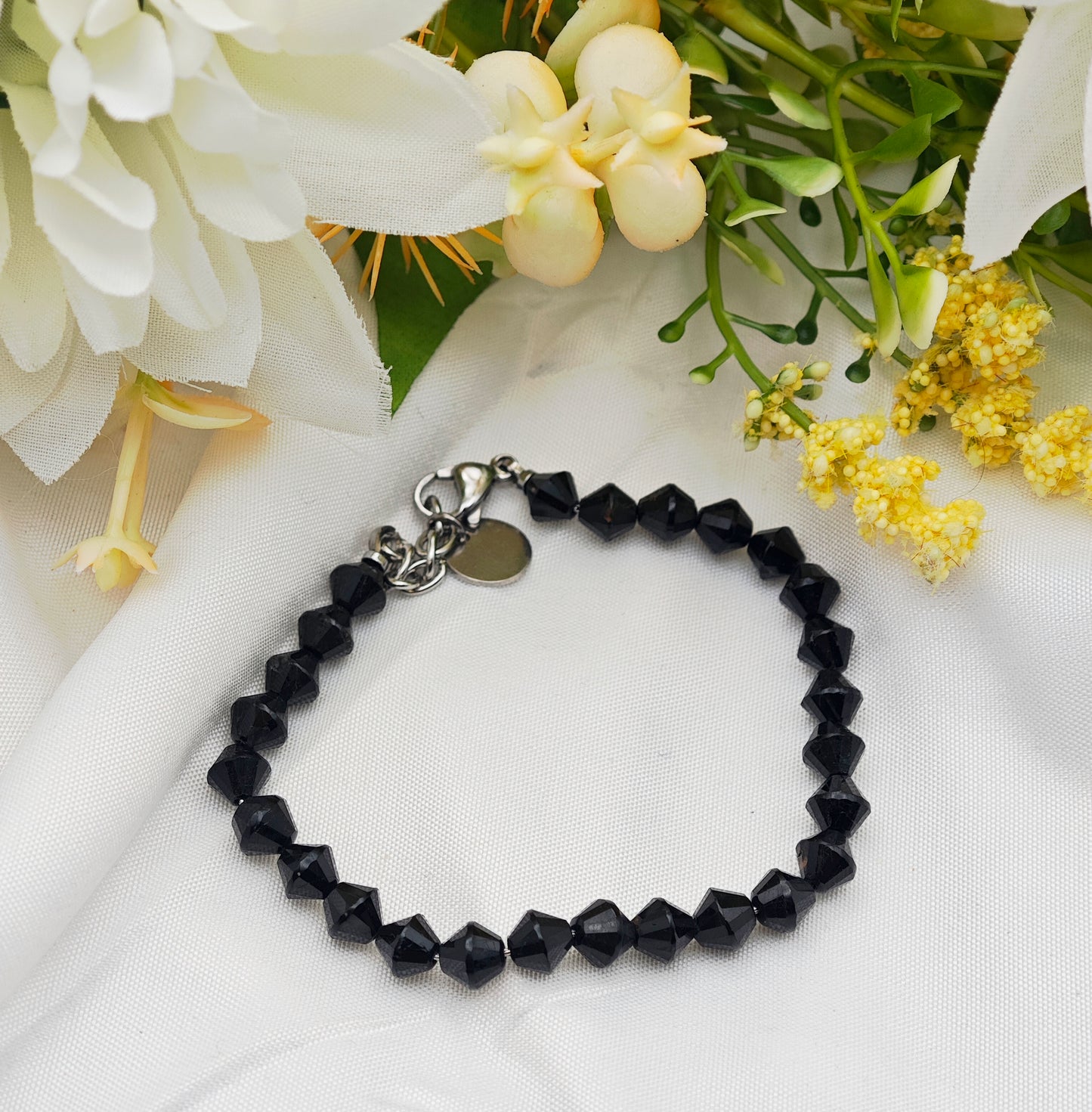 BRACCIALE CONI DI TORMALINA NERA (Misura minima diametro 17/18)