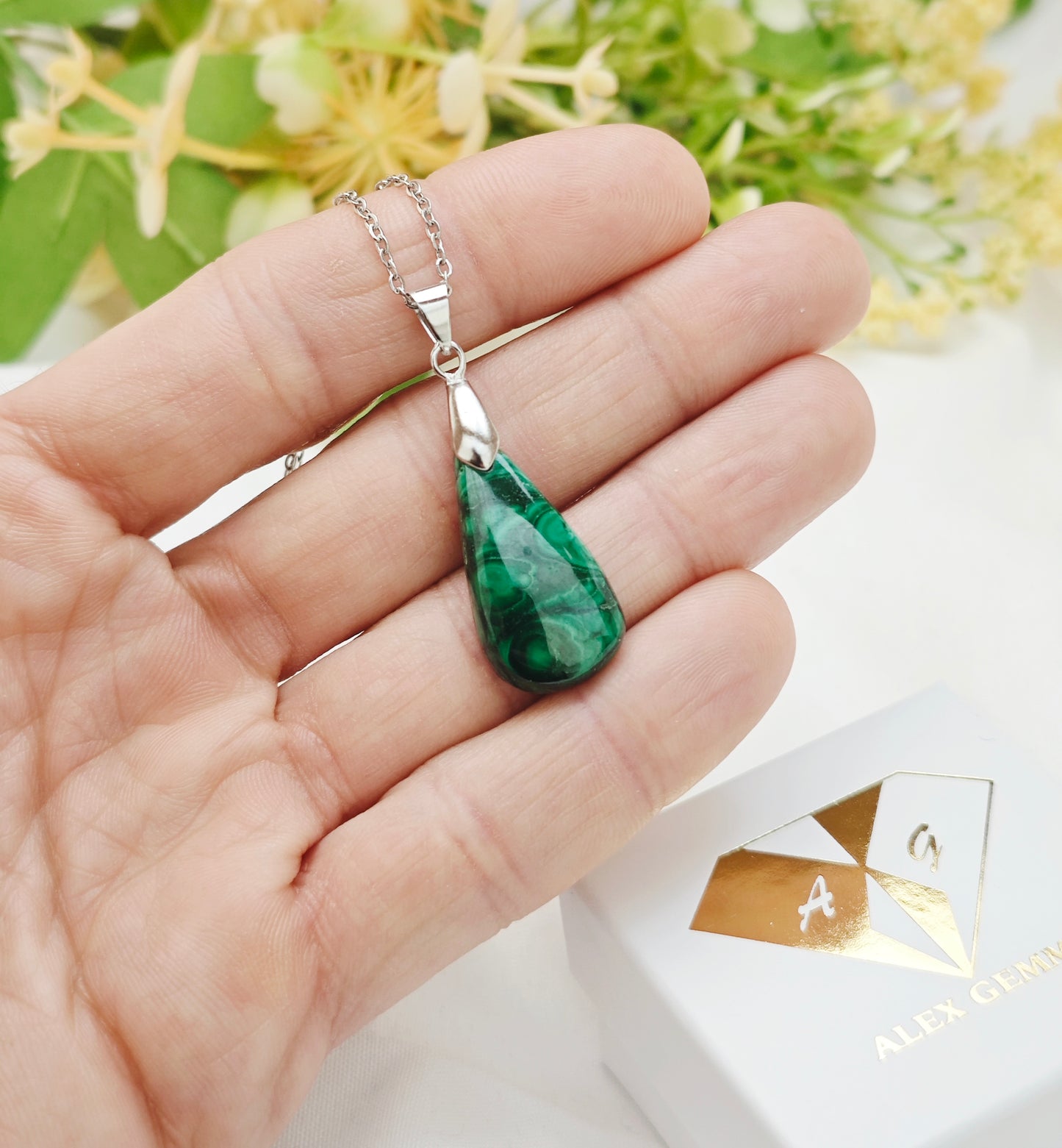 CIONDOLO GOCCIA DI MALACHITE