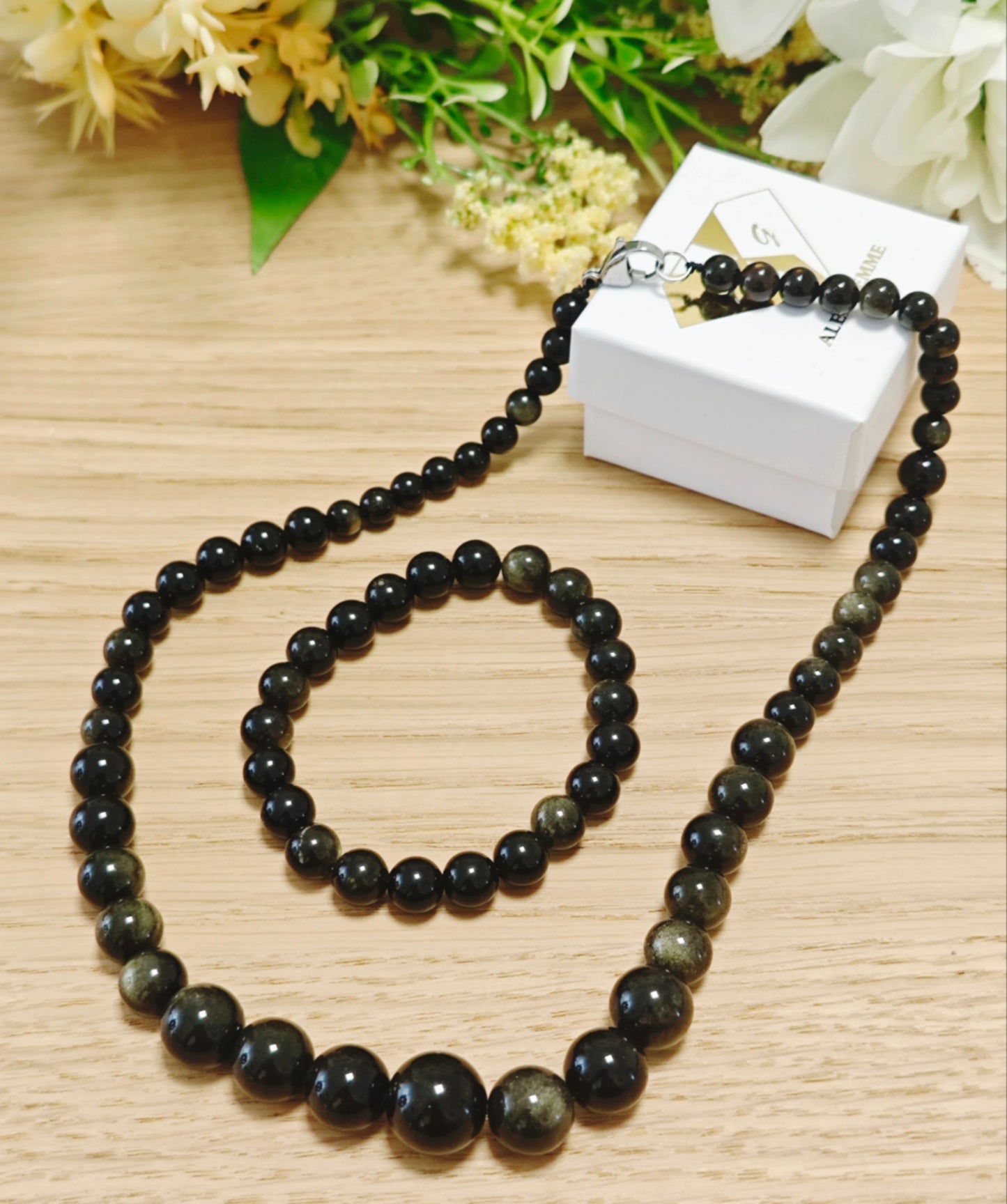 COLLANA IN OSSIDIANA DORATA