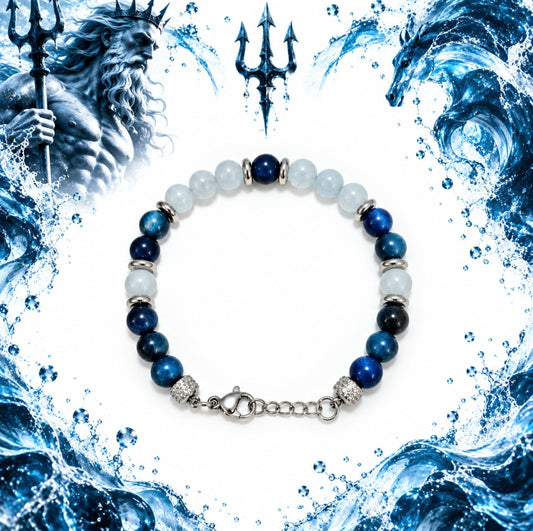 BRACCIALE CUSTODE DEL MARE (Acquamarina e Occhio di Tigre Blu)