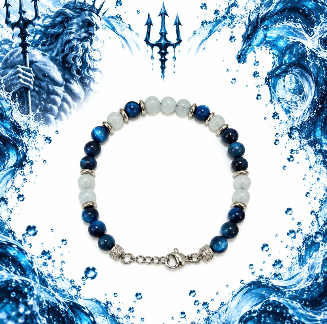 BRACCIALE CUSTODE DEL MARE (Acquamarina e Occhio di Tigre Blu)