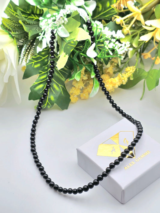 COLLANA IN OSSIDIANA NERA (4mm)