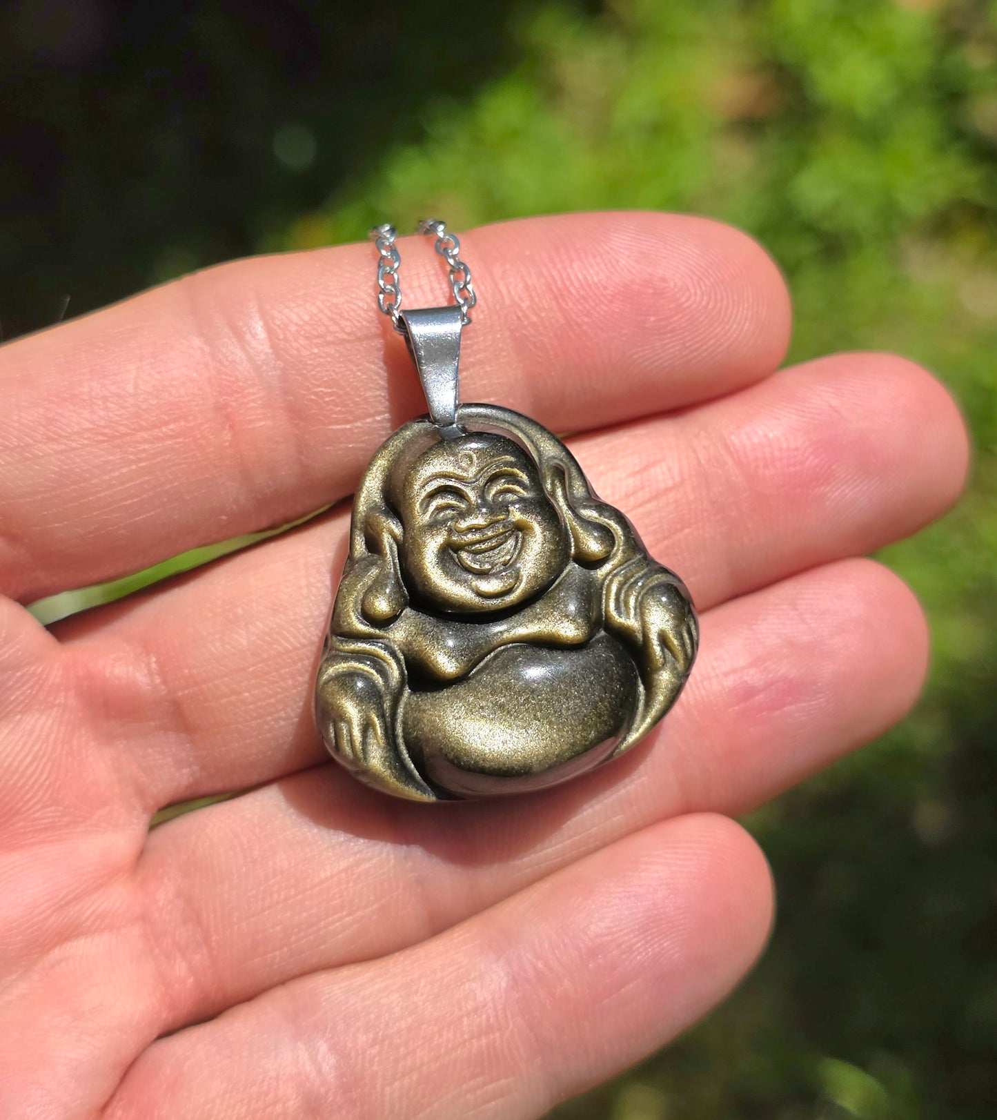 CIONDOLO BUDDHA FELICE IN OSSIDIANA GOLD HQ