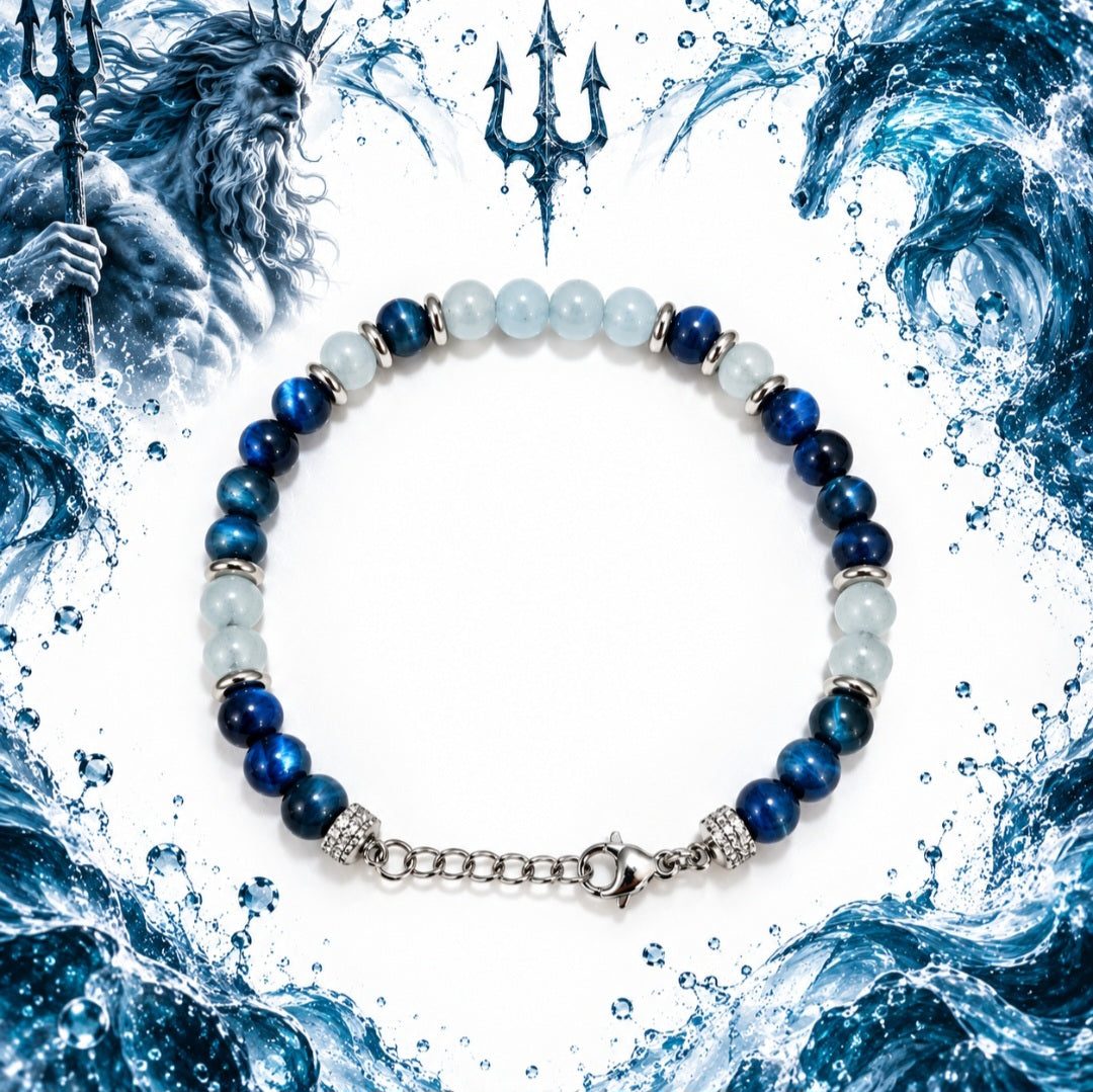 BRACCIALE CUSTODE DEL MARE (Acquamarina e Occhio di Tigre Blu)