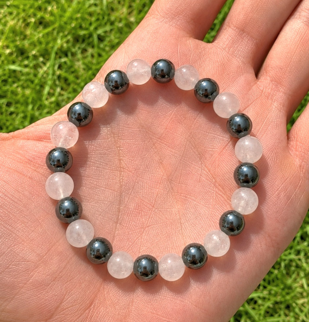 BRACCIALE QUARZO ED EMATITE (8MM)