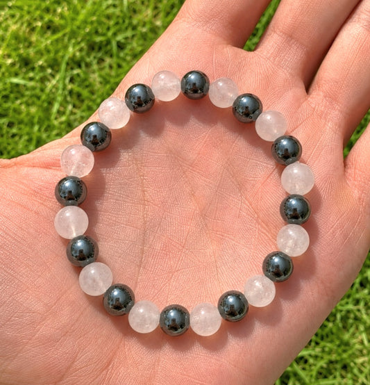 BRACCIALE QUARZO ED EMATITE (8MM)