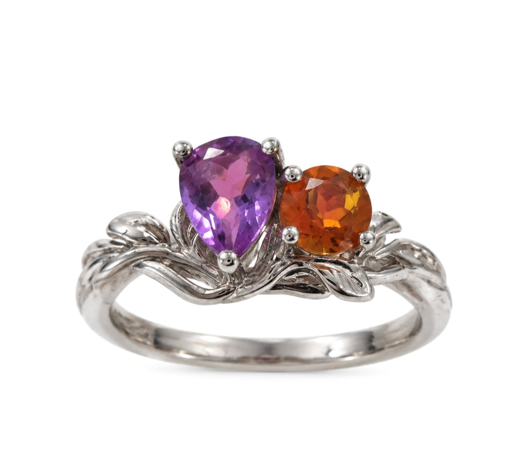 ANELLO AMETISTA E GRANATO MANDARINO