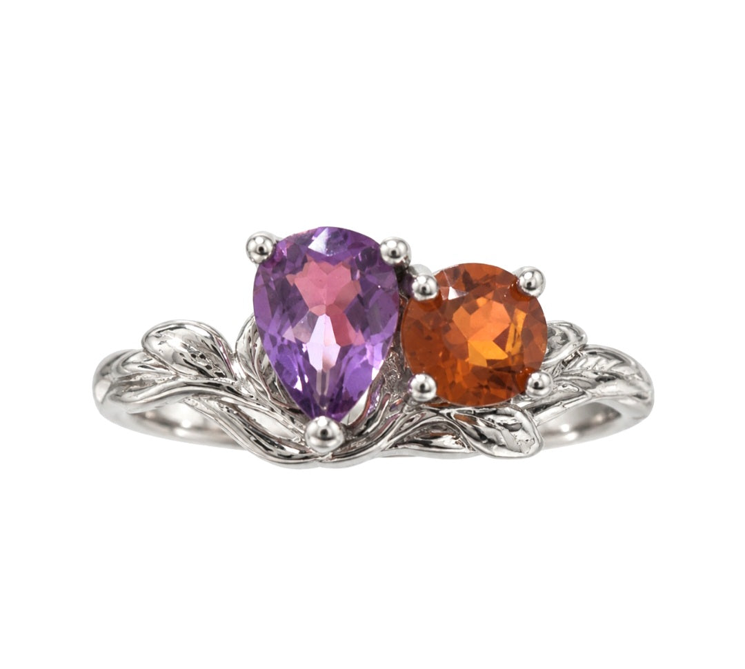 ANELLO AMETISTA E GRANATO MANDARINO