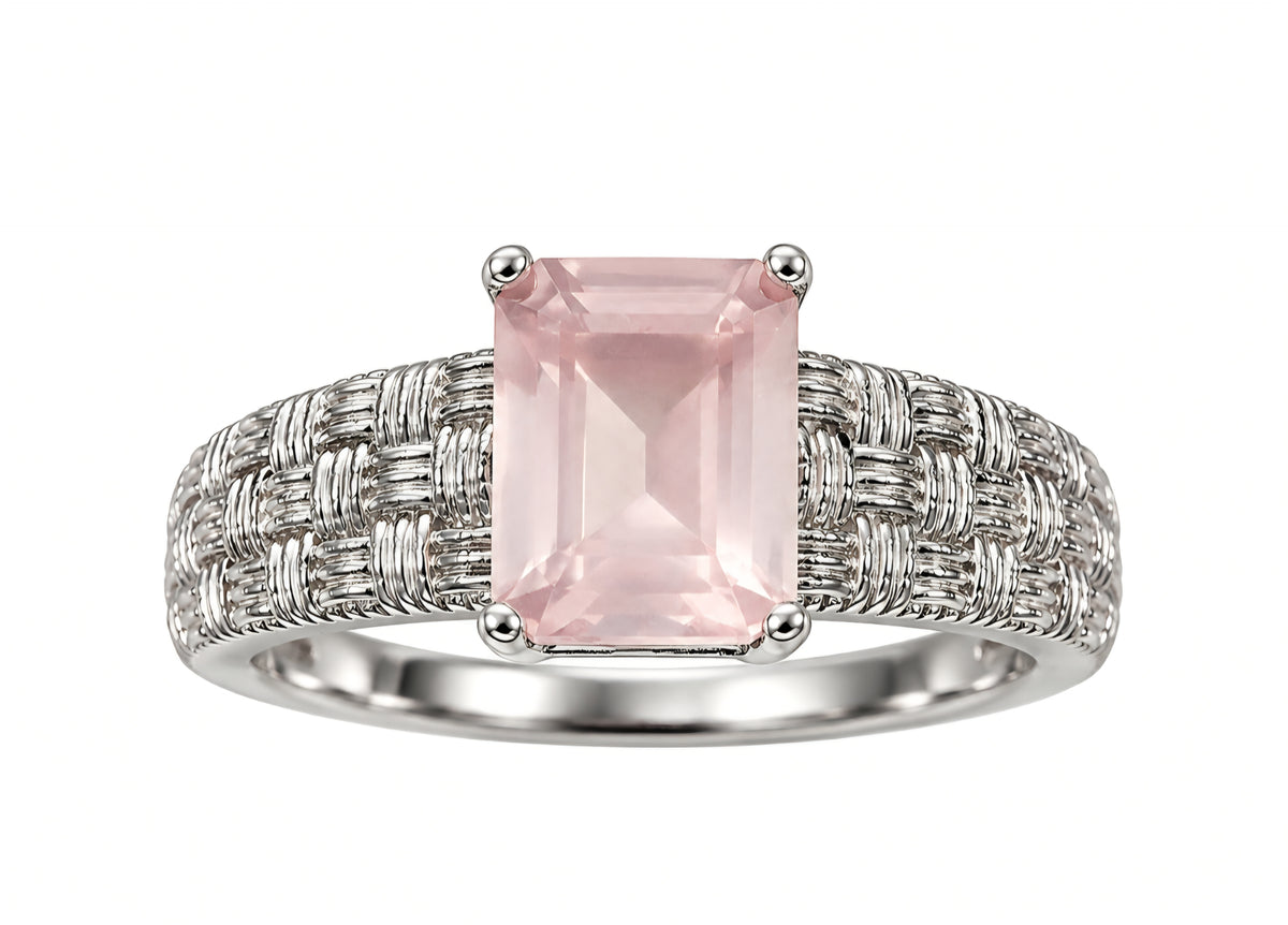 ANELLO MARTELLATO IN QUARZO ROSA
