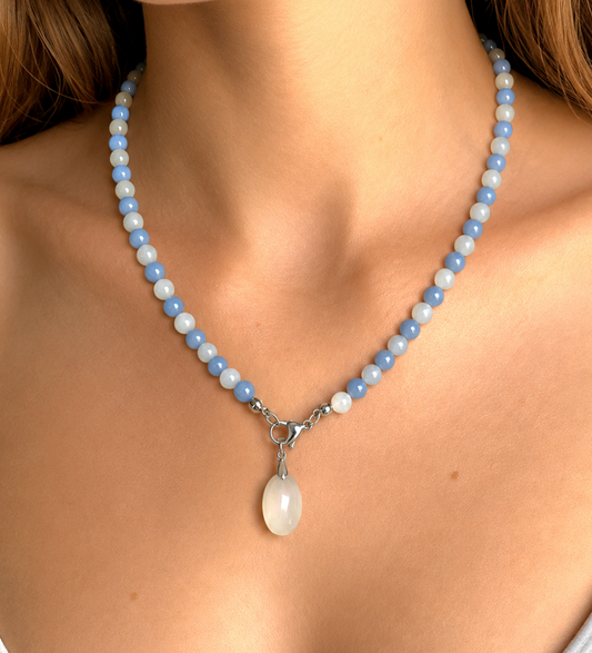 COLLANA DUAL IN ANGELITE E ADULARIA HQ