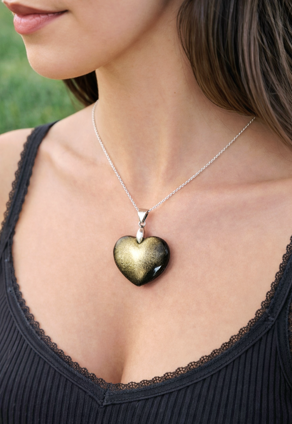 CIONDOLO CUORE IN OSSIDIANA GOLD HQ