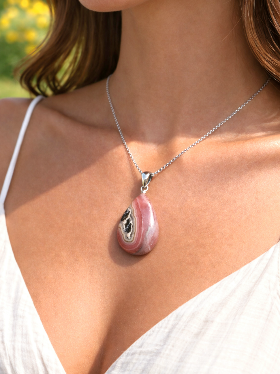 CIONDOLO GOCCIA IN RODOCROSITE