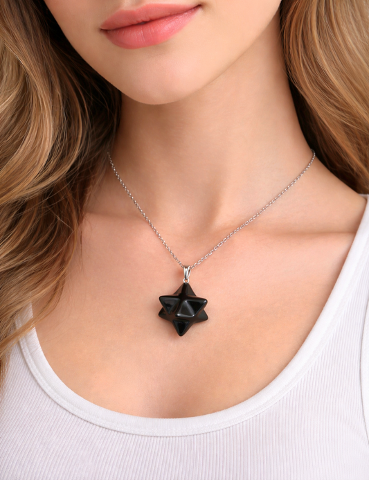 CIONDOLO MERKABA IN OSSIDIANA NERA