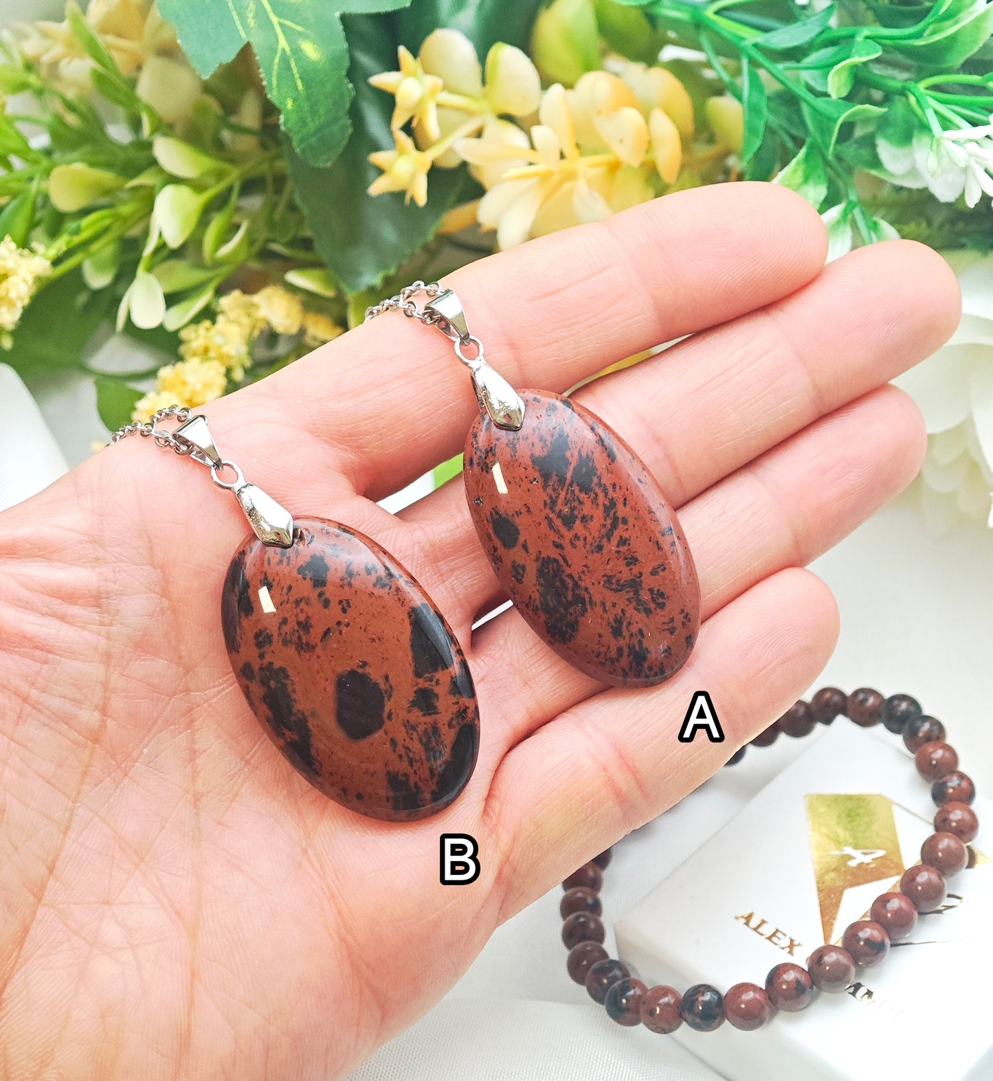 CIONDOLO IN OSSIDIANA MOGANO COM BRACCIALE IN OMAGGIO