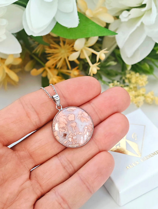 CIONDOLO MEDAGLIONE IN AGATA PETALO ROSA