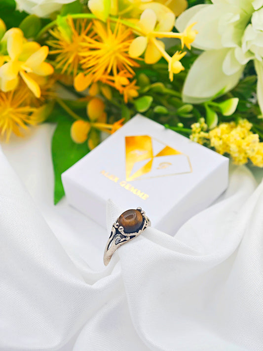ANELLO "TIGRE D'ARGENTO" IN OCCHIO DI TIGRE