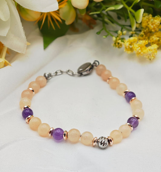 BRACCIALE IN AMETISTA E QUARZO PESCA