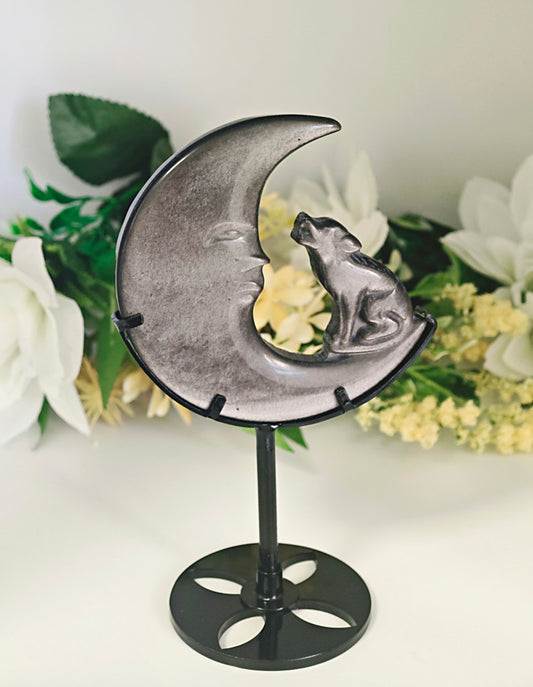 LUNA CON CANE IN OSSIDIANA SILVER (Stand incluso)