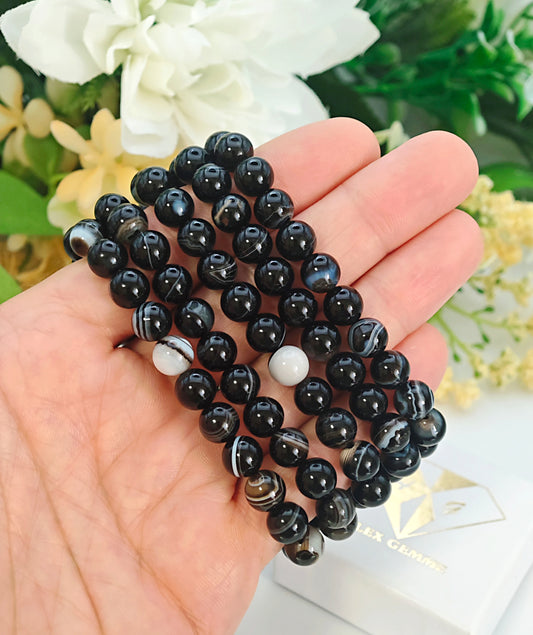 BRACCIALE IN SARDONICE NERA (8mm)