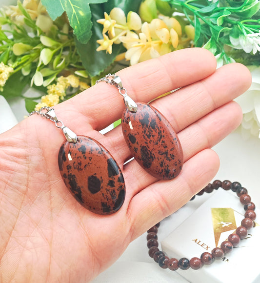 CIONDOLO IN OSSIDIANA MOGANO COM BRACCIALE IN OMAGGIO