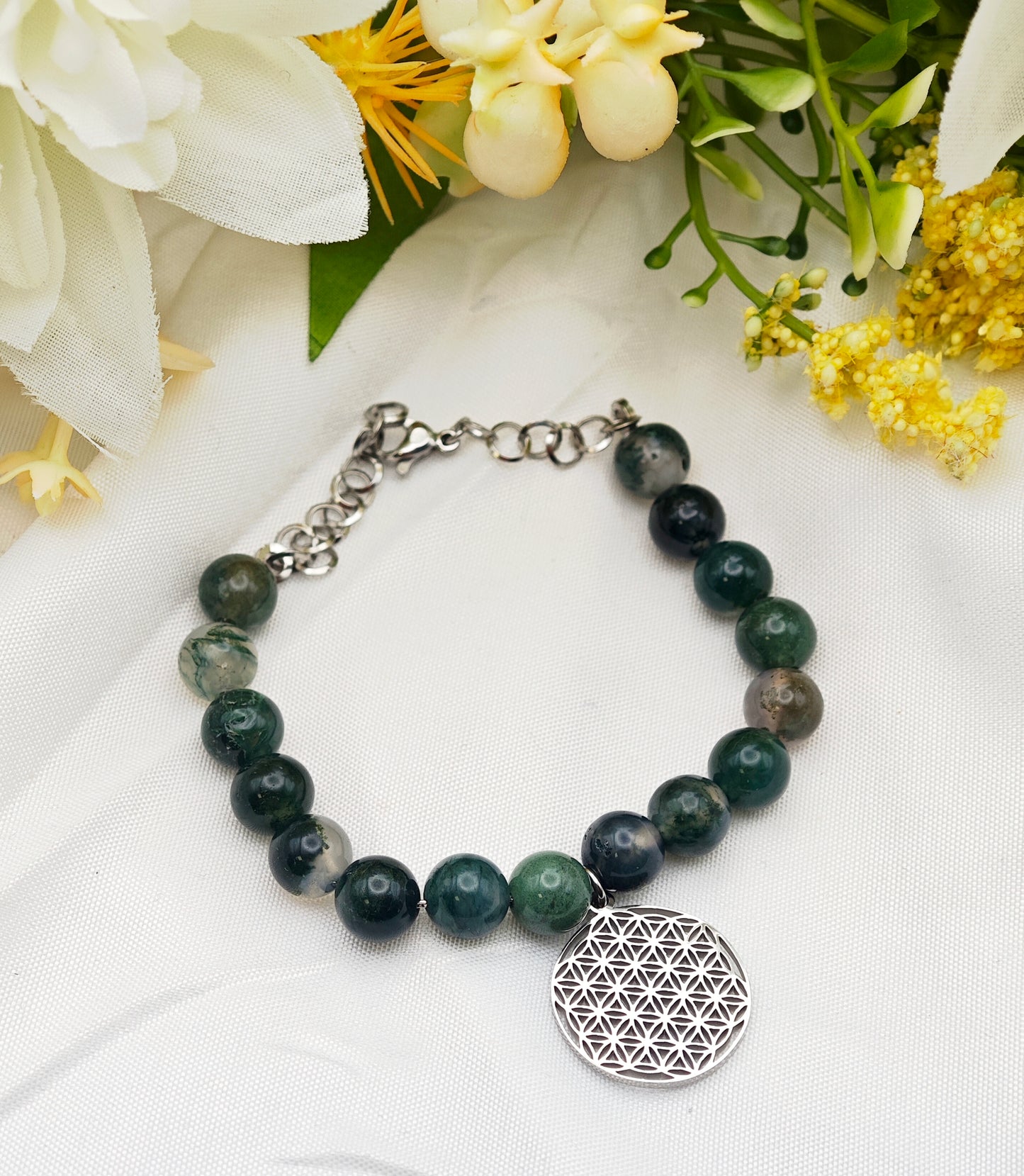 BRACCIALE FIORE DELLA VITA IN AGATA MUSCHIATA