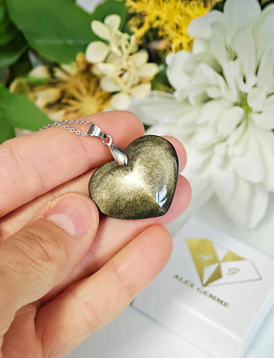 CIONDOLO CUORE IN OSSIDIANA GOLD HQ
