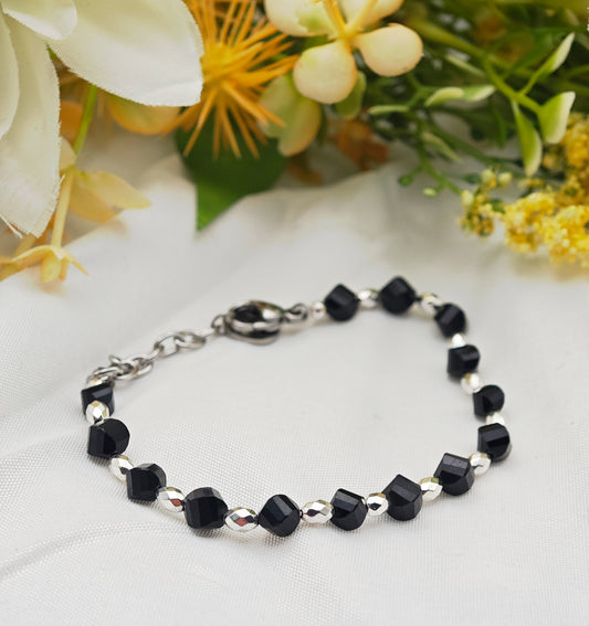 BRACCIALE IN TORMALINA NERA ED EMATITE GALVANIZZATA