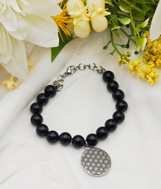 BRACCIALE FIORE DELLA VITA IN ONICE NERO