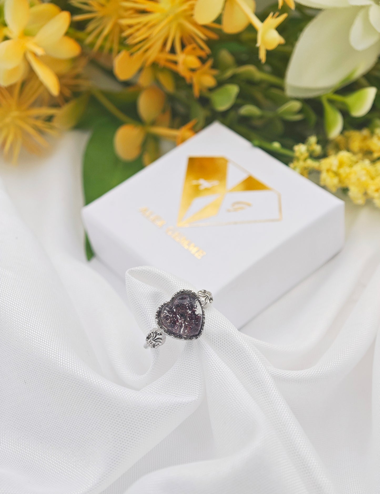 ANELLO CUORE DI LODOLITE (Quarzo Giardino)