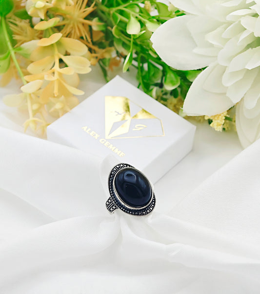 ANELLO IN OSSIDIANA NERA VINTAGE