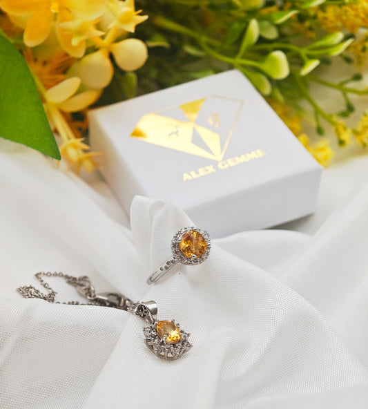 ANELLO CITRINO FLOWER CON CIONDOLO IN OMAGGIO