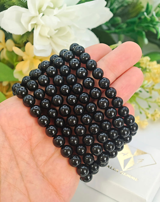 BRACCIALE IN OSSIDIANA NERA (8mm)
